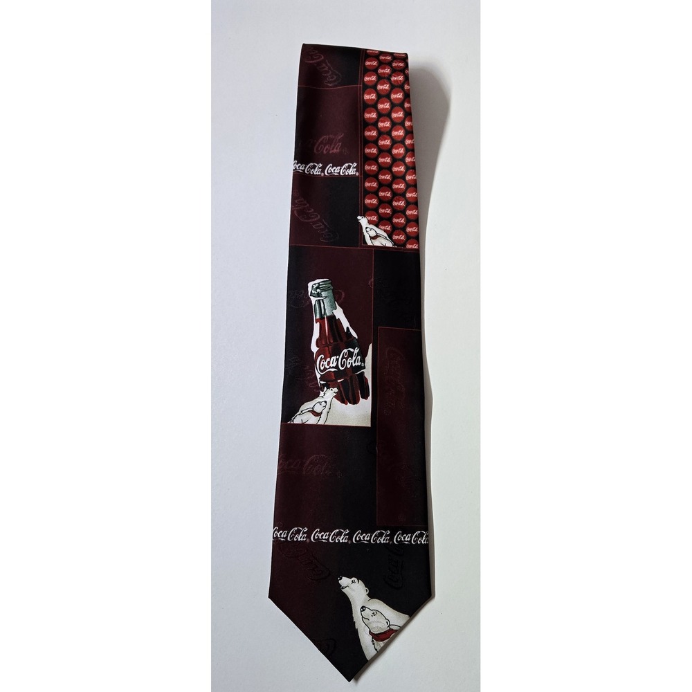 Coca-Cola Polar Bear Necktie Men's Burgundy Black White Graphic
